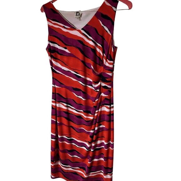 ANNE KLEIN‎ Dress M Multi Colorblock Polyester Dress Stripes Geometric Art - Picture 1 of 4